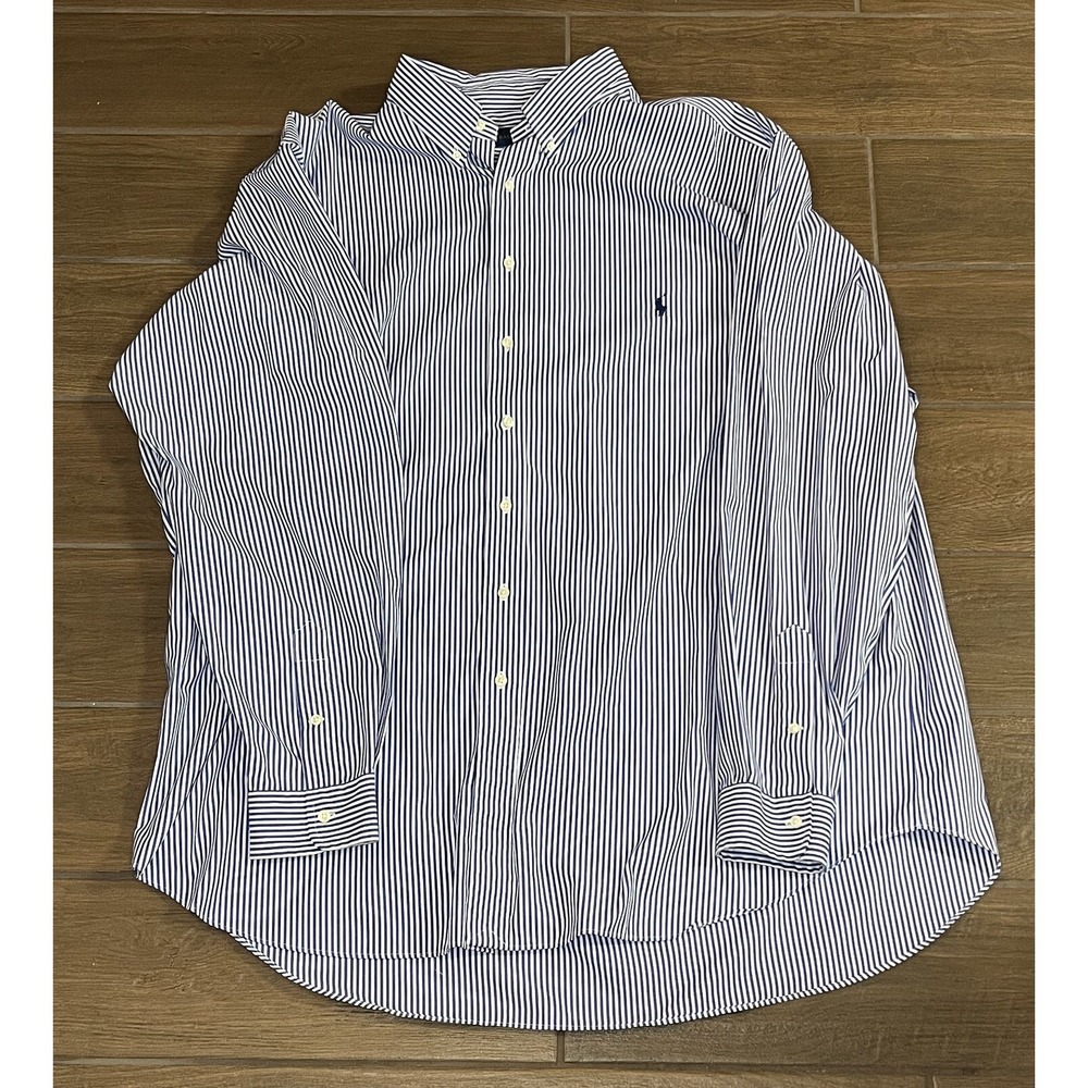 Ralph Lauren Button Down Shirt Mens 3XLT Big & Tall Blue Striped Dress Pony